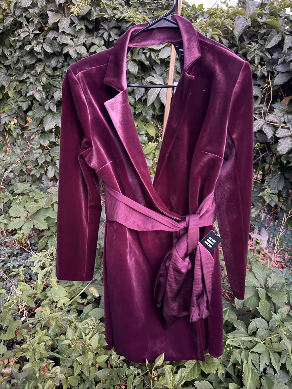 Express Velvet Wrap Dress in Burgundy Plum